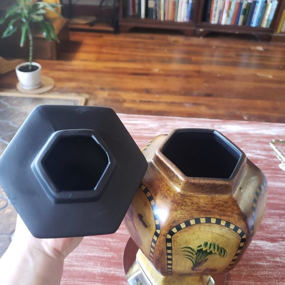 Aztek Monkey & Palm Tree Ginger Jar - Large Ceramic - Bronzed - Picture 6 of 10